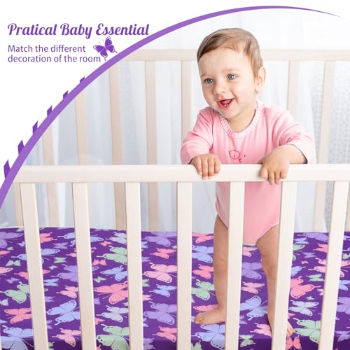 Image of Cloele Butterfly Fitted Crib Sheet for Girls,52x28in,Infant Toddler Sheet | Baby Nursery Bed Sheet,Cozy Bed Sheet,Suitable for Standard Crib and Toddler Mattresses