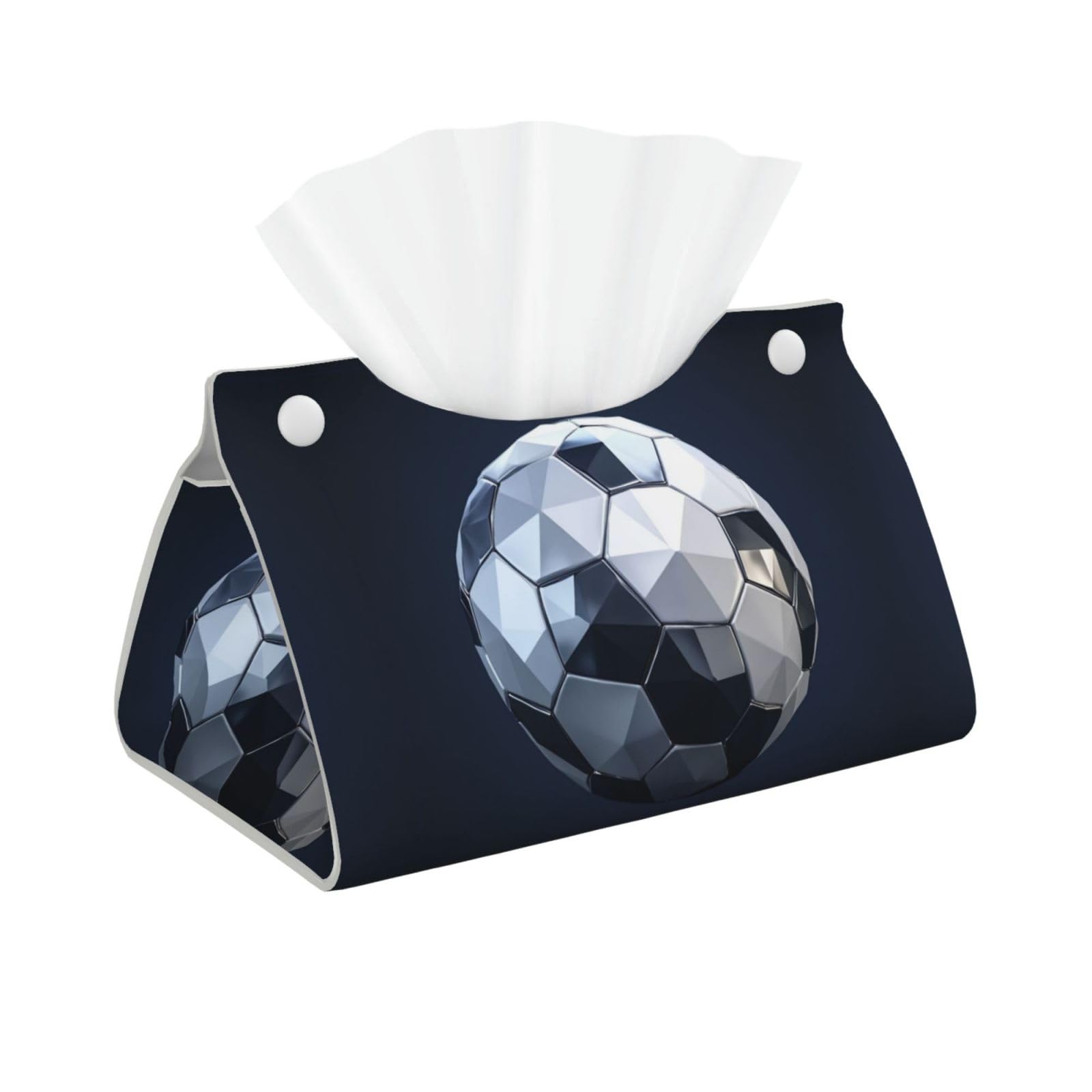 Polygonal Soccer Ball Rectangular Leather Tissue Box Cover, Folding Facial Tissue Holder Dispenser for Car