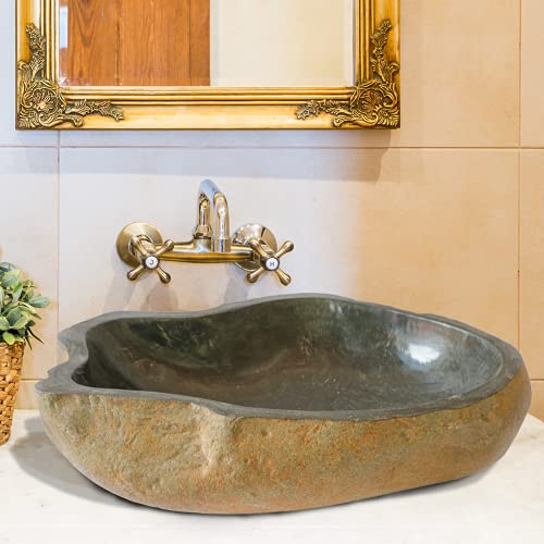 Lavabo de pierre naturelle, evier à la main- taille au choix, pierre de rivière, gris- lavabo salle de bain, vasque à poser, lave-main de salle de bain, evier de pierre unique