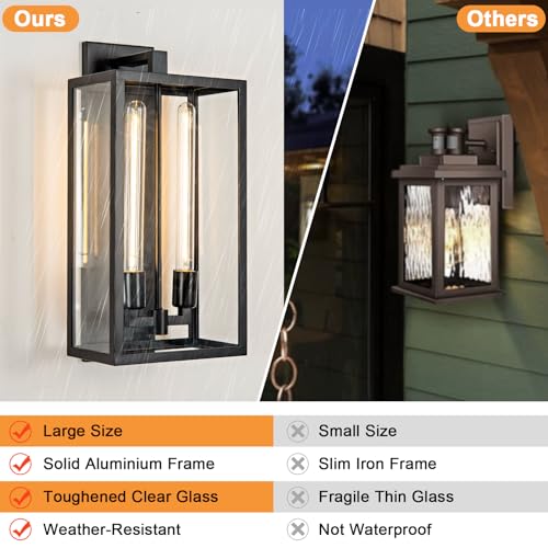 Image of 21 inch Outdoor Wall Lights, Black Exterior Sconce, Waterproof Porch Light