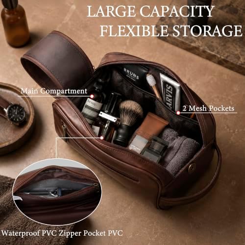 CLOUDWINGS Initial Gifts PU Leather Travel Toiletry Bag for Men - 2