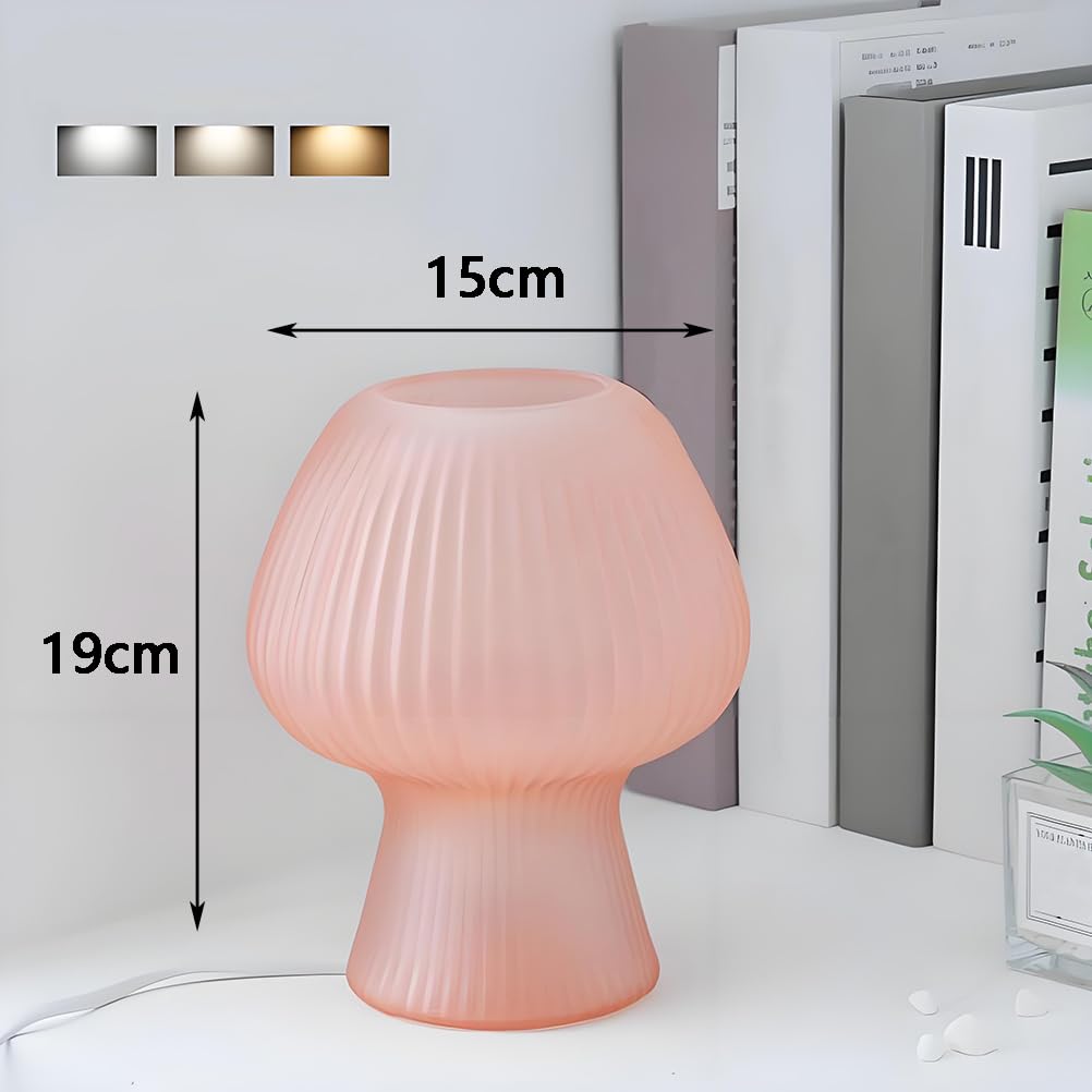 AoLa LED Pilzlampe Dimmbar Tischlampe mit Kabel und Schalter Pilzlampe Rosa Tischleuchte Glas Modern Design Nachttischlampe Deko Lampe 3000K-6000K für Wohnzimmer Schlafzimmer Studie