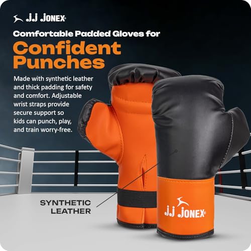 Image of JJ Jonex Sports Kids Boxing Punching Bag Set - Heavy Boxing Bag, Gloves, MMA, Home Gym & Martial Arts Training Equipment | for Boys & Girls for Age 3 4 5 6 7 8 Years | Black Color |