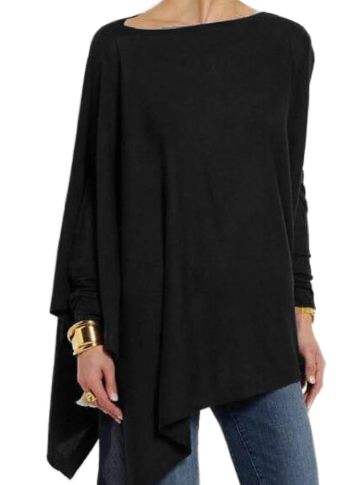 Women's Casual Irregular Hem Batwing Long Sleeve Tunic Top Spring Comfy Asymmetric Blouse Shirt Plus Size