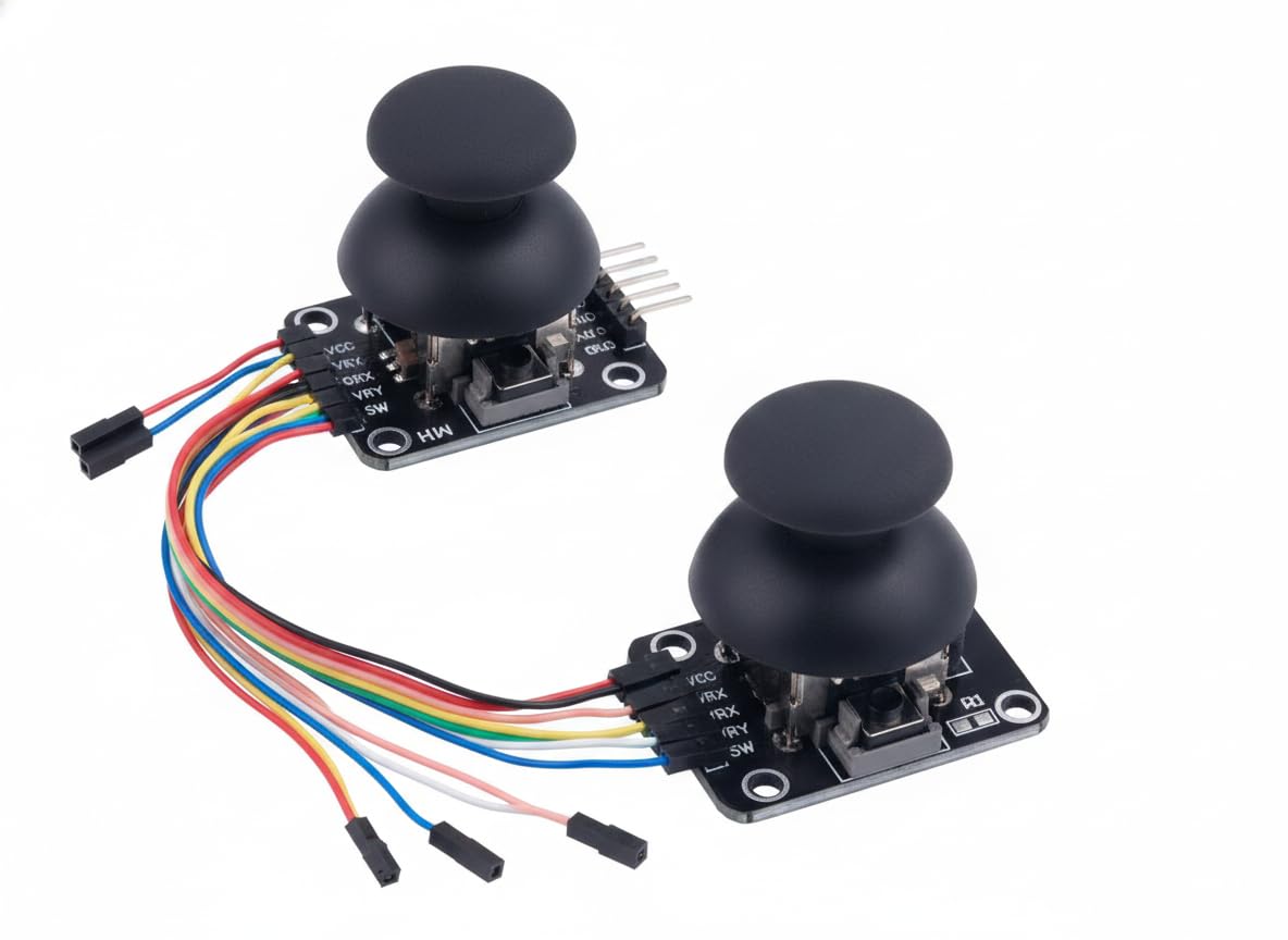 Dual Axis Joystick Module with Push Button – Analog XY Control Module for Robotics, RC Projects, IoT & Electronics Learning (pack of 2 with jumper wire)