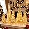 Set of 5 Illuminated Mercury Glass Christmas Trees,Christmas Decor Lighted Tree Figurine,Battery Operated Mini Silver Plate Glass Figurines with LED,Home Decor for Holiday Party,Xmas Gift
