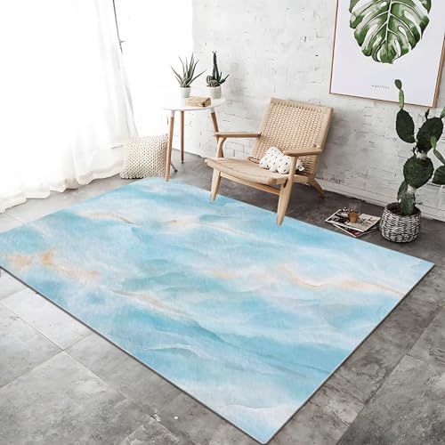 Tapis de salon moderne bleu clair imprimé marbre 190x250 cm - 4