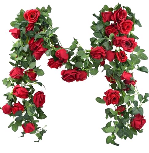 Image of VRB Dec 1 Pcs Artificial Flower Vine Garlands Hanging Artificial Flowers for Decoration Roses Garland (6 ft Long) Flowers Silk Roses for Wedding Decorations Diwali /Ganpati /Christmas. (Red), 10 cm