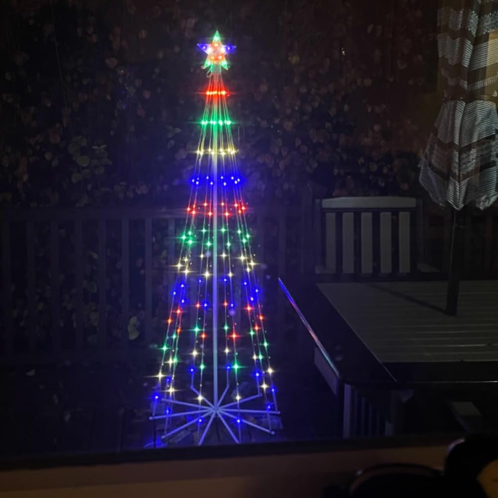 Lumière de sapin de Noël de 1,8 m avec étoiles - Éclairage LED - 8 modes d'éclairage - Étanche à intensité variable - Pour l'intérieur et l'extérieur - Décoration de Noël (180 cm)