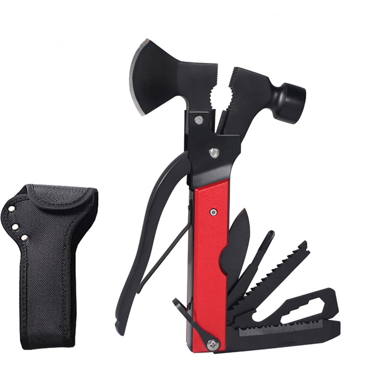 HZACHYX Multifunctional Axe Life Hammer Broken Window Hammer Outdoor Camping Ground Hammer Suitable for Camping Survival, Hiking, Fishing (Red Black)