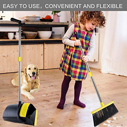 Broom and Dustpan [2020 Upgrade] Tiumso Dust pan Broom Set with Upgrade Combo and Sturdiest Extendable Long Handle,4 Layers Bristles,Upright Standing for Home, Office, Kitchen, Lobby - Thumbnail 6