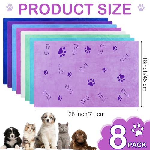 Image of 8 Pcs Dog Towel for Drying, 18 x 28 Inch, Dog Paw and Bone, Classic Color