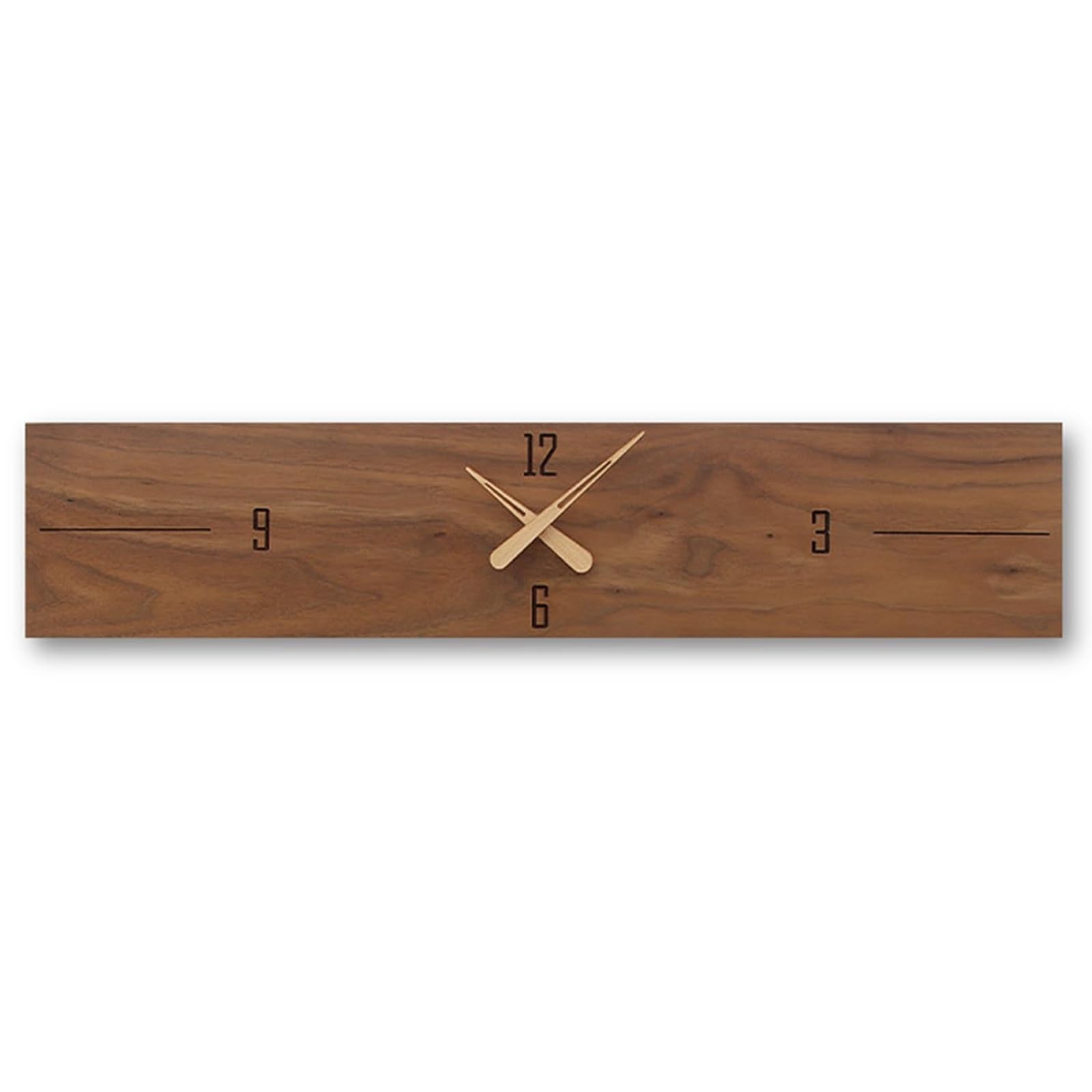 Horloge Murale en Bois Massif de Noyer, Horloge Murale rectangulaire à Suspendre horizontalement, sans tic-tac, idéale pour Le Salon, la Chambre, Le Bureau ou l'entrée.(Brown)
