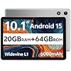 Tablet Android de 10 pulgadas, tableta Android 15 2025 para niños y adultos, 20 GB de RAM 64 GB de almacenamiento 1 TB expandible, cámaras duales de 8 MP 2 MP, 6000 mAh altavoces duales WiFi 6