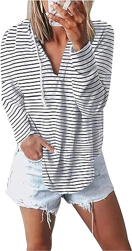 Image of Womens Long Sleeve V Neck Hoodie Sweatshirts Lightweight Pullover Tops