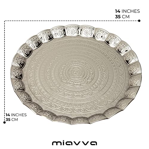 Serving Tray, Vintage Serving Metal Wavy Round Tray 14''(Inches) (Premium Silver) #TOP1