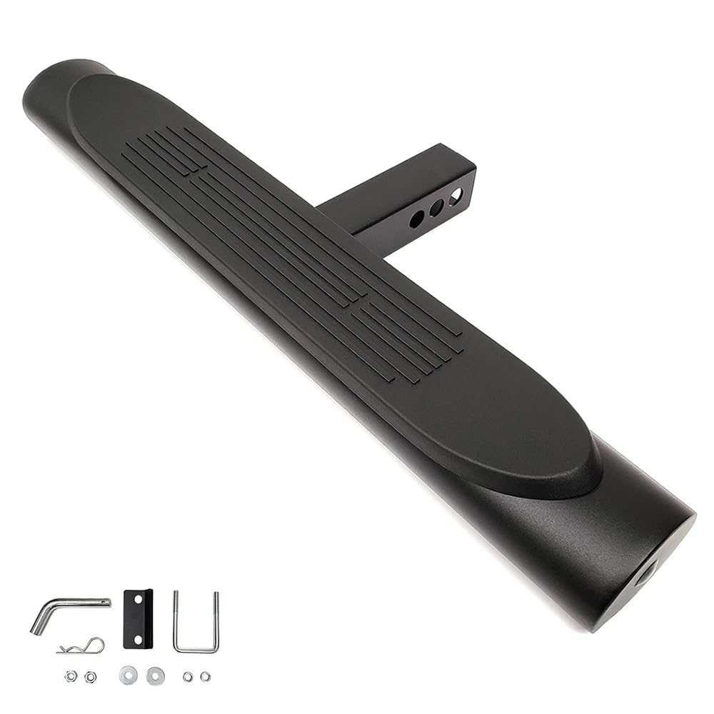 RZGMTSPT Black 28" Towing Hitch Trailer Tow Hitch Step Bar 4" Oval Straight Rear Bumper Guard for 2" Receiver SUV Pickup Truck
