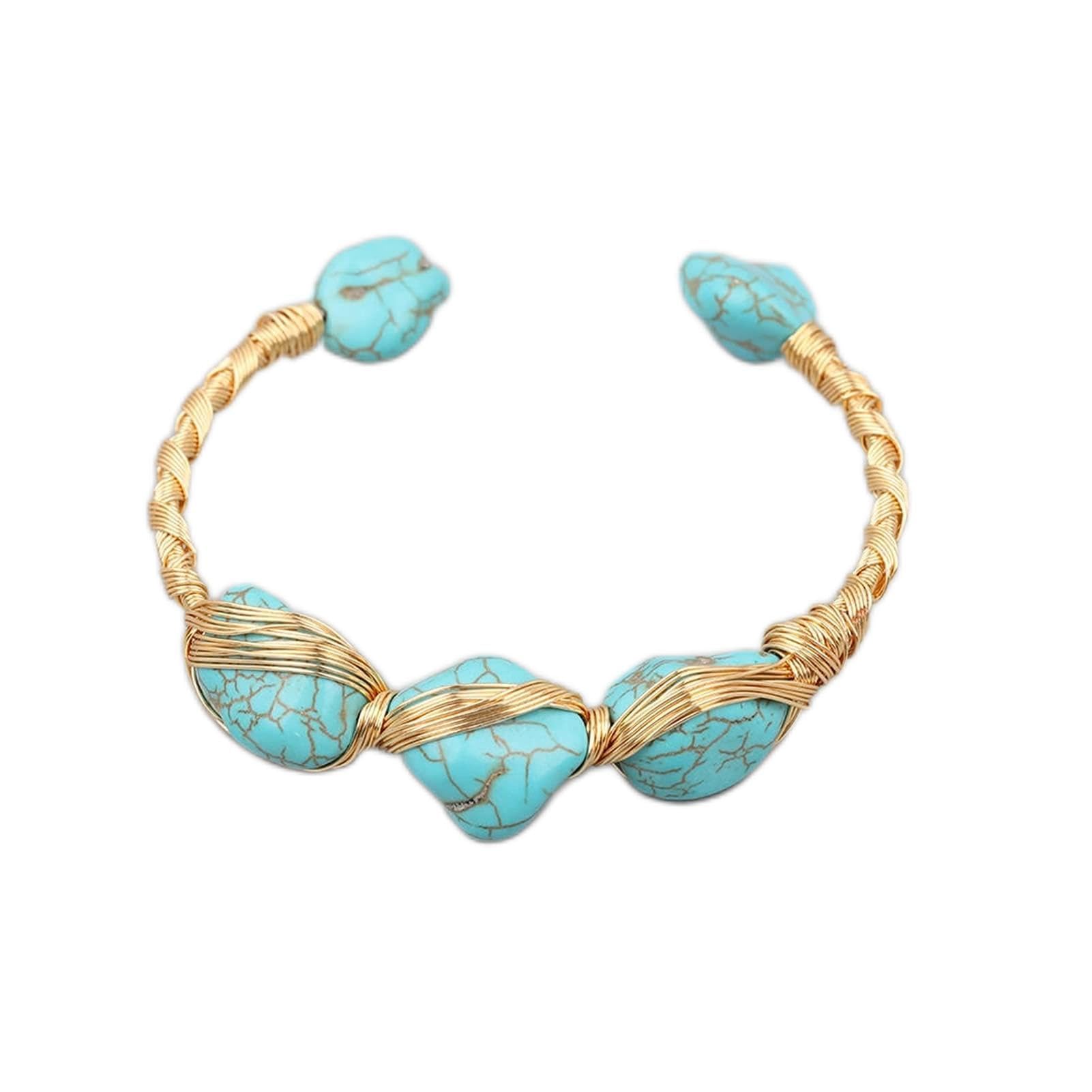 GXNRHG MOCHAMIK joyería Cuentas Gruesas de Turquesa Natural Puño Abierto de Oro para Mujer Cuentas de Perlas Barrocas Brazalete Abierto Pulseras de joyería (Color: D) Happy House