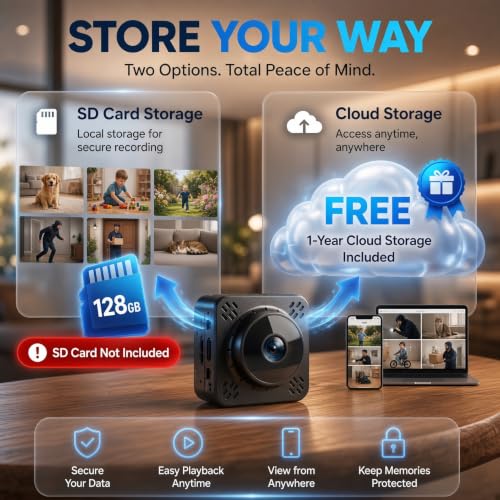 Image of Mini WiFi Camera Nanny Cam with Free Cloud Storage, Small Cameras Wireless for Home Security, WiFi /Offline Recording, Live View, Motion Detection & Night Vision for Car, Pets & Baby