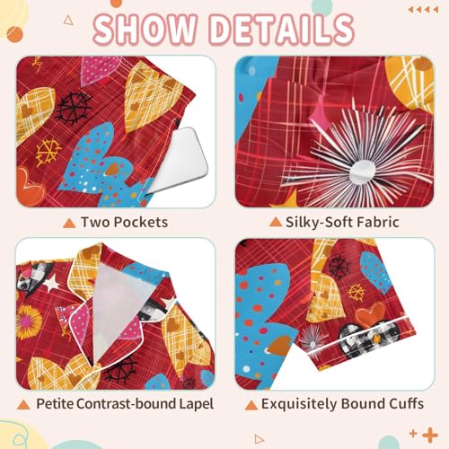 senya Colorful Hearts with Hounds Tooth Satin Summer Pajama Sets Silk Short Sleeve Button Down Sleepwear3