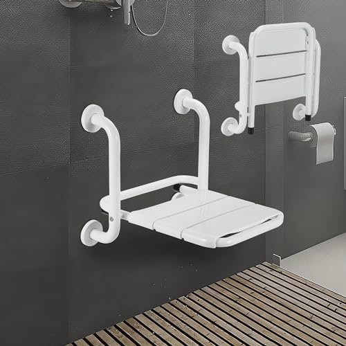 Ansobea Siège de Douche Pliable Mural avec accoudoirs - 120 kg - Tabouret de Douche Pliable -...