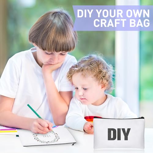 Image of Reginary 80 Pack Canvas Zipper Makeup Bags Bulk Pencil Pouches Blank DIY Craft Canvas Cosmetic Bag Pouch with Zipper for Makeup Cosmetic Toiletry Stationary Storage(White and Black Zippers)