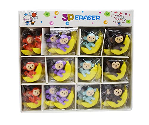 Image of Asera 3D Monkey Banana Erasers Pencil Top for Kids Gift Options Birthday Return Gifts (48 Pcs)