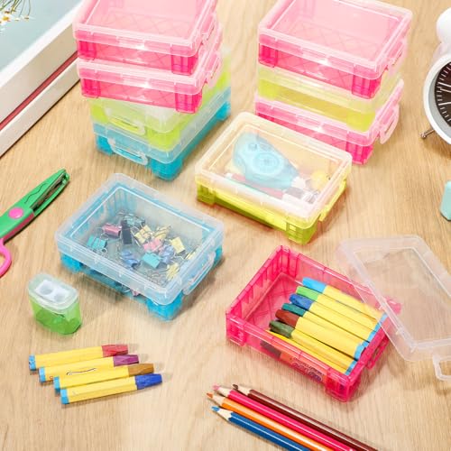 Image of Suzile 50 Pcs Plastic Crayon Box with Lid 4.8 x 3.4 x 1.6 In Crayon Storage Containers Bulk for Office School Classroom Supplies Pen Pencil Art Crafts(Red, Green, Blue)