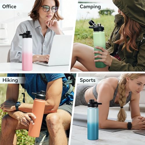 Image of Fijinhom Insulated Water Bottle with Handle, 304 Stainless Steel Water Bottles with Wide Mouth, Double Wall Vacuum Sports Water Bottle, BPA Free, Keep Cold and Hot, 24 Ounces, Jungle Fade