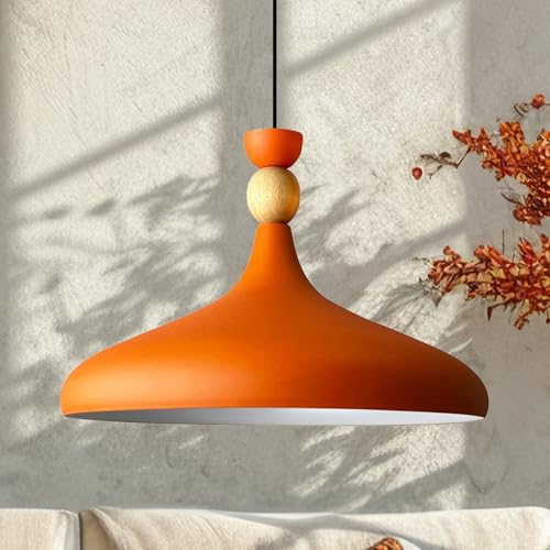 bamyum Champion Lampe à Bois Suspension Moderne en Metal de 35 cm, Lustre de Salon, Chambre, Cuisine, Suspension Luminaire Plafonnier, Éclairage de Plafond, Lampe Suspendue Orange