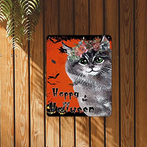 Panneau en étain Halloween Witch Cat rustique en métal durable