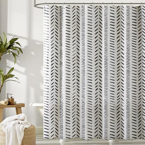 Treory Printed Shower Curtain Set: Soft Black and White Shower Curtain, Modern Geometric Hand-Drawn...