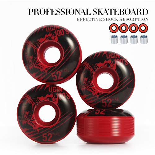 LOSENKA 52mm Wheels Red Skateboard Wheels -100A with Bearings - Thumbnail 3
