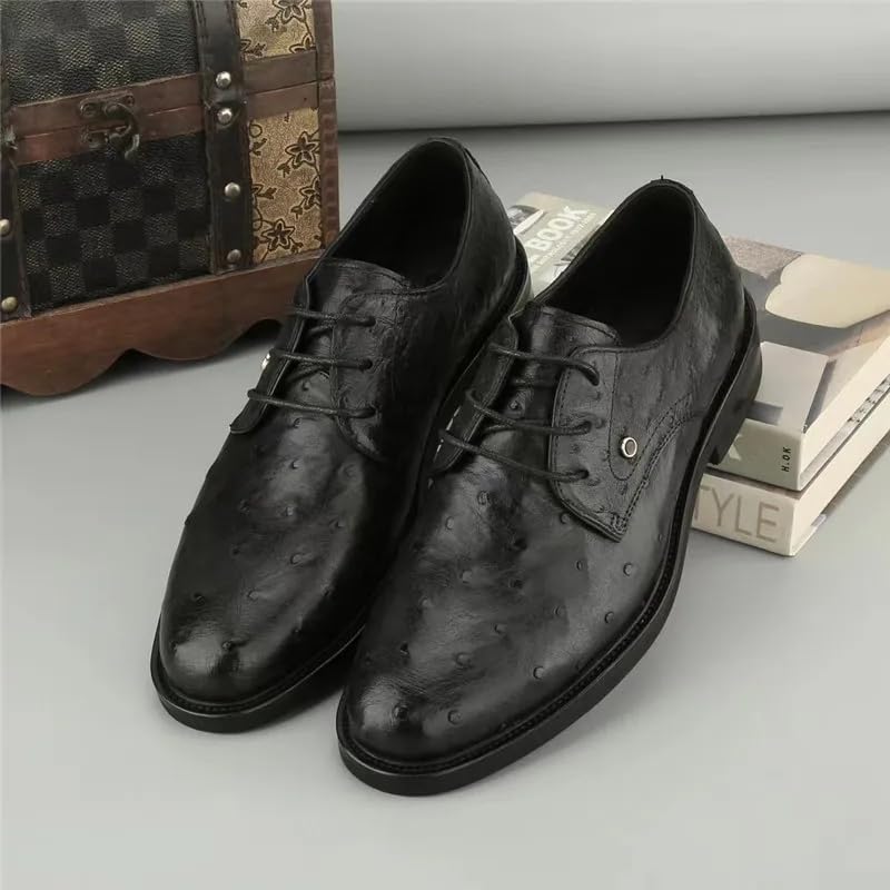 Authentic Real True Ostrich Skin Classic Solid Black Businessmen Dress Oxfords Genuine Exotic Leather Male Lace-up Soft Shoes3