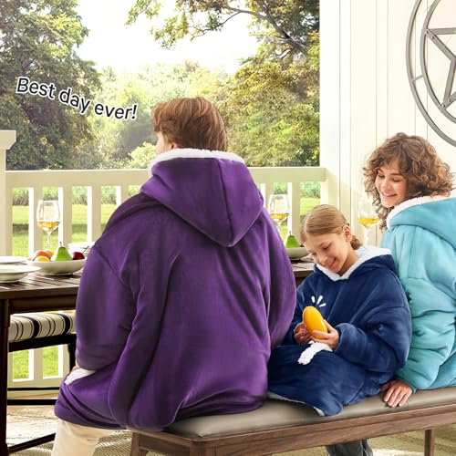 JOYWOO Navy Kids Wearable Blanket Hoodie, Oversized Cat lovers Hoodie Blanket for kids & Teens,Birthday Gifts for Girl Boys,Warm Cozy Fuzzy Sherpa Fleece Sweatshirt Blankets with Giant Pocket Gifts