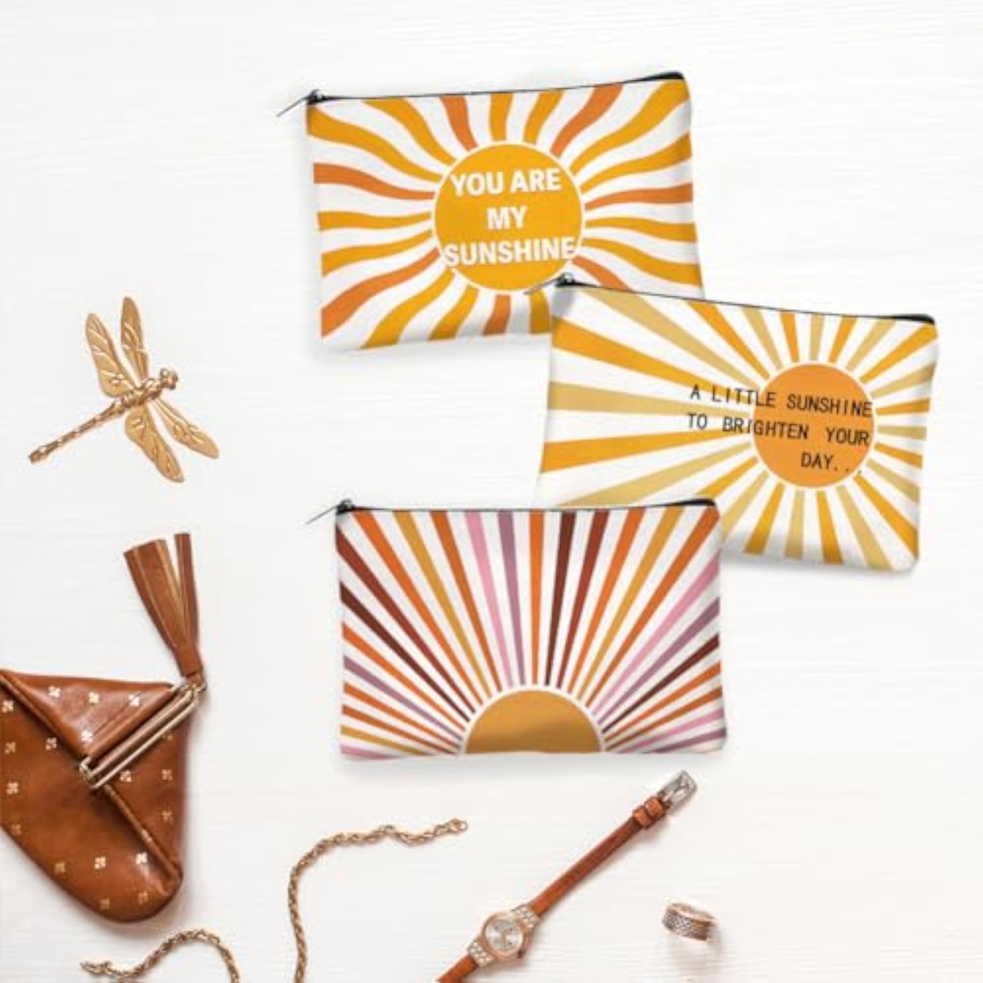 4Pcs Sunshine Canvas Makeup Bags, Cosmetic Pouches