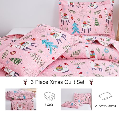 Hailea Christmas Bedspread Coverlets Full/Queen Size Girls Quilt Set Xmas Pink Alpaca Bedding Kids Lightweight Bedspread Reversible Quilts Christmas Holiday Bed Cover Set,1 Quilt And 2 Pillow Shams thumb #7