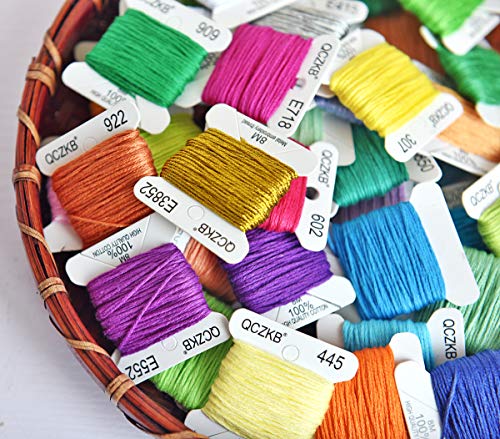 Qczkb QZ001 Rainbow Embroidery Floss String - Cross Stitch Thread- Friendship Bracelets Floss Bobbins- Crafts Floss-50 Pcs 8M Mercerized Embroidery Floss Bobbins Included Of 2 Pcs Metallic Embroidery Thread thumb #5