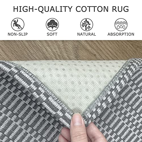 Kozyfly Boho Runner Rugs 2' X 8' Non Slip Rubberback Hallway Rug Cotton Washable Woven Rug Grey Tribal Throw Rugs Indoor Outdoor Farmhouse Area Carpet For Laundry Porch Bedroom Kitchen Living Room #TOP3