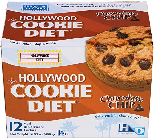Hollywood Diet - Chocolate Chip Diet Cookies, Low Calorie Meal Replacement Snacks for Weight Loss, High Protein, Fiber Rich, Satisfy Cravings, 4 Cookies Per Day Plan - 2 Boxes