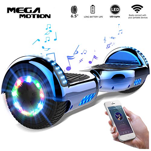 Mega Motion 6.5 Pouces Gyropode E-Shine, Scooter électrique d'auto-équilibre,Skateboard de Haute qualité LED certifié,Roues LED Light,Haut-Parleur Bluetooth,Moteur 700W