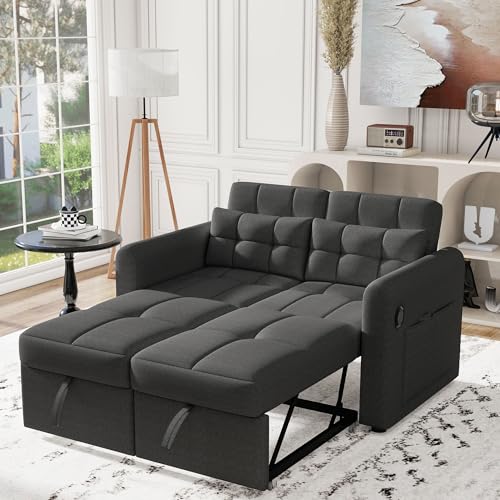 A ALFRESCOOL Schlafsofa, 2-Sitzer Sofa mit Schlaffunktion, Klappbares 3-in-1 Schlafcouch mit Verstellbarer Rückenlehne, Armlehnentaschen,für Wohnzimmer, Grau 142 x 85 x 83 cm A ALFRESCOOL Schlafsofa, 2-Sitzer Sofa mit Schlaffunktion, Klappbares 3-in-1 Schlafcouch mit Verstellbarer Rückenlehne, Armlehnentaschen,für Wohnzimmer, Grau 142 x 85 x 83 cm