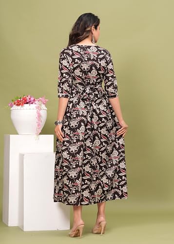 Image of Women's Feeding Kurta Cotton | Floral Anarkali Pregnancy Kurta with Nursing Zipper | Pre & Post Partum | Maternity Dresses | Mom to Be Gift