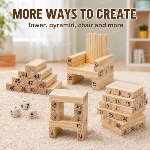 Image of Zest 4 Toyz Wooden Building Blocks Puzzle Game Wooden Stacking Tower Game for Kids 48 Pcs Numbered Wooden Blocks Family Board Game Dice Game Educational Learning Indoor Games for Kids