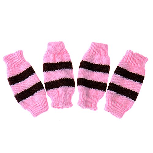 Jj Store Puppy Pet Dog Cat Winter Striped Hat Knitted Cap Socks Scarf Leg Warmers Rainbow Pink #TOP1