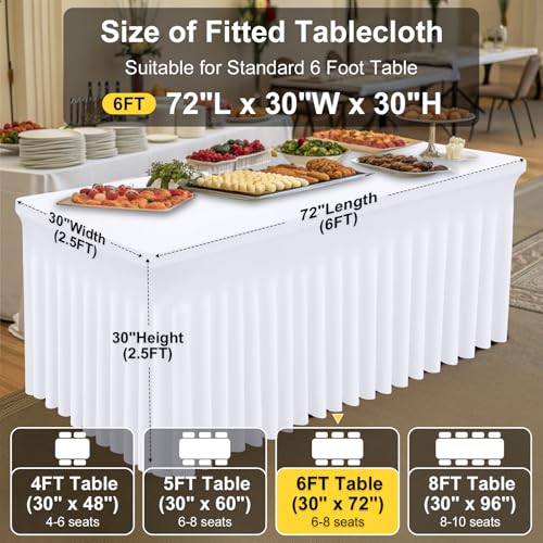 Image of Smiry 5 Pack Spandex Elastic Fitted Table Cloth Skirt for 6FT Table | Stretch Washable Table Cloth, Banquet Table Cover for Wedding, Party, Indoor & Trade Shows, (White, 72Lx30Wx30H)