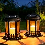 yowin Lanterne Solaire Exterieur Jardin 2 Pièces Lampe Solaire avec Bougie Vacillante LED, Lampe de Table Solaire IP44 Étanche Suspension Solaire Luminaire Exterieur pour Balcon Terrasse Jardin Déco
