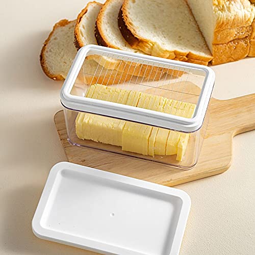 Plastic Butter Dish with Silicone Lid and Slicer for Easy Cutting and Storage, BPA Free Butter Box for Refrigerate, 2 in 1 Clear Butter Container, Suitable for 8 oz or Two 4 oz Sticks Butter