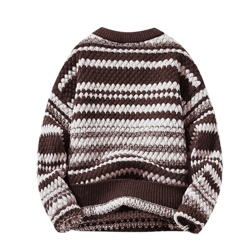Cambkatl Men's Vintage Striped Pattern Sweaters, Pullover Loose Long Sleeve Casual Knitted Crewneck Sweater Tops