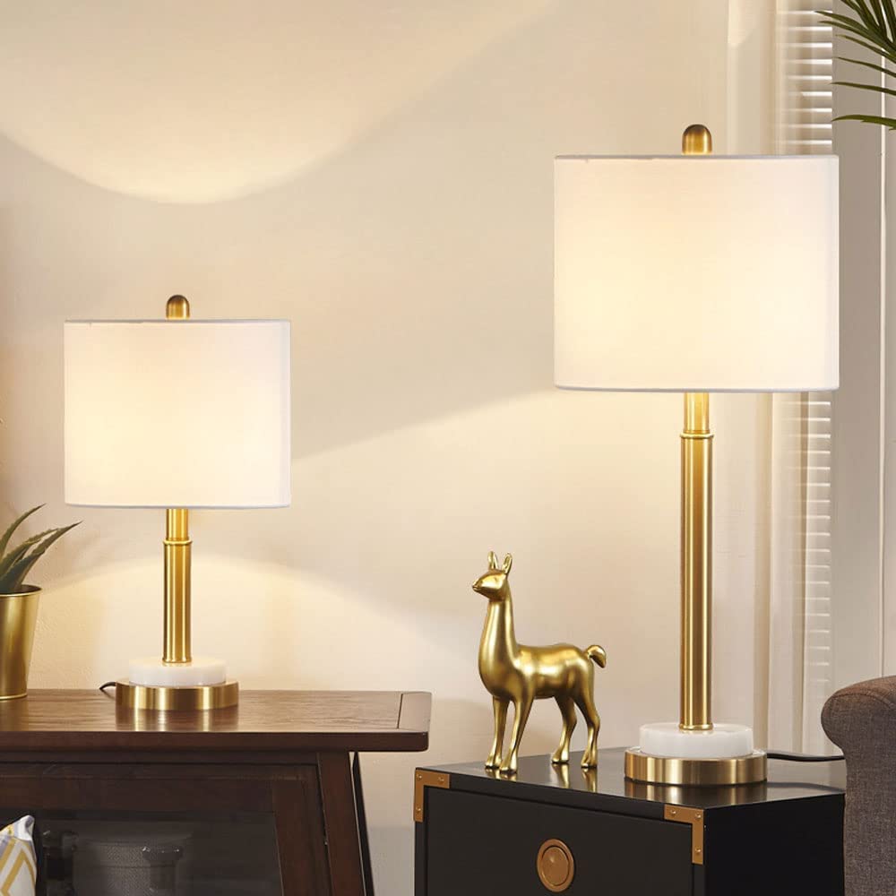 Lampe de Bureau Rétro Laiton Métal Tube Lampe De Table Blanc Tambour Abat-jour Décor Moderne Luxe Marbre Base Veilleuse Lampes De Table Pour Salon Lampe de Chevet pour Chambre ( Size : 27.5*63cm )